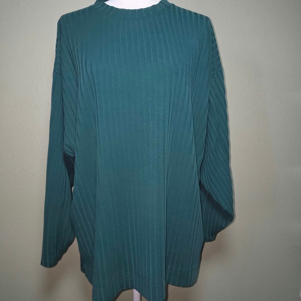 Vintage Express Tricot Teal Green Ribbed Knit Long Sleeve Top Womens Size L